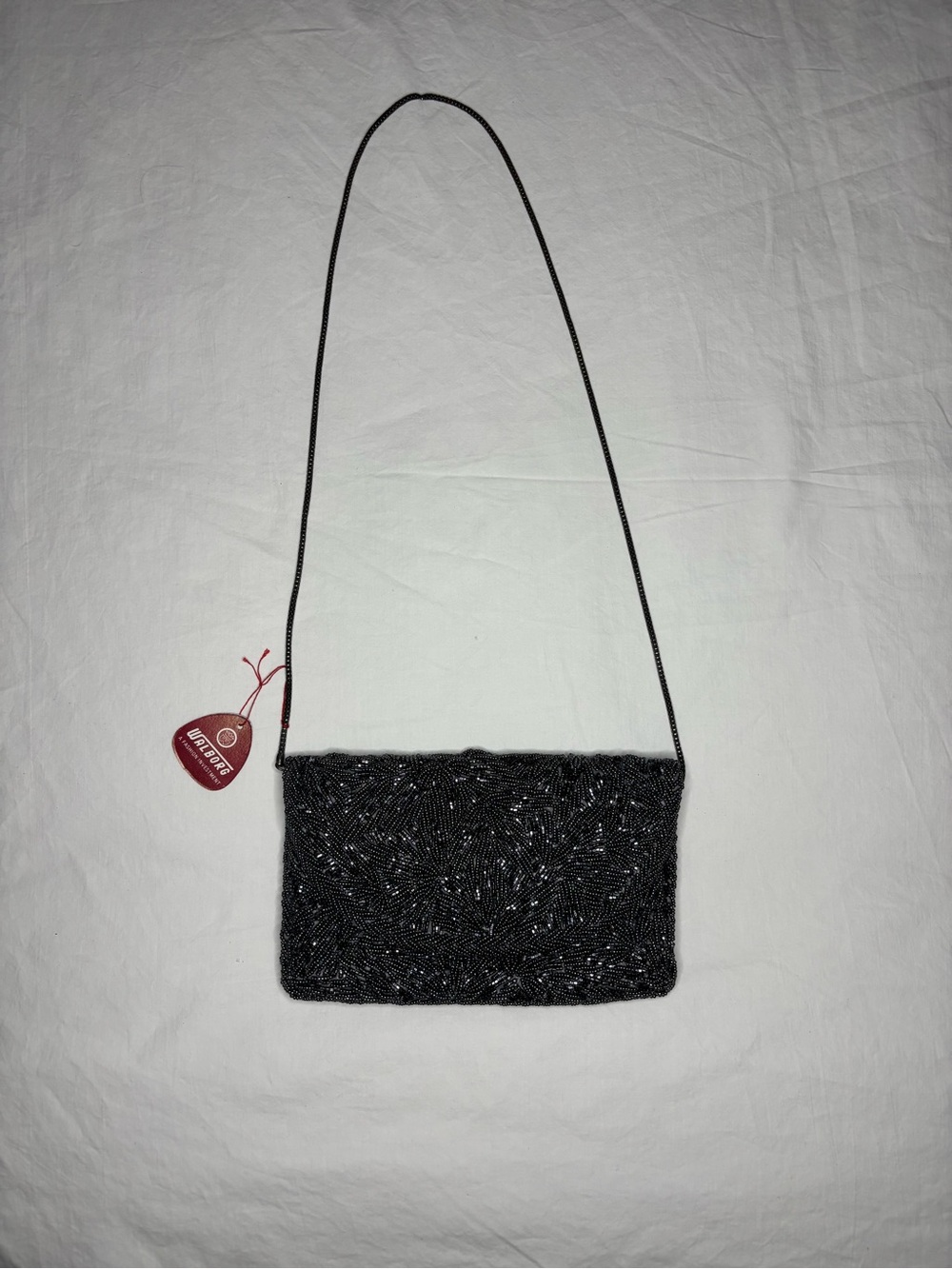 Vintage Walborg Black Glass Beaded Evening Purse New With Tags Deadstock
